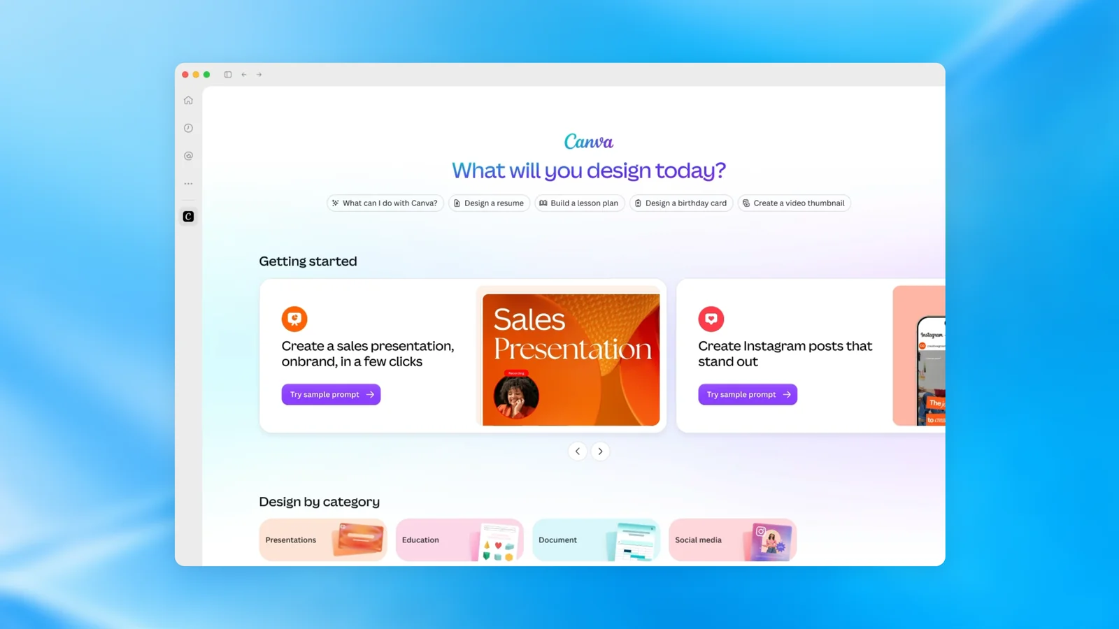 Canva plugin extension open in ChatGPT with its icon pinned in the left sidebar