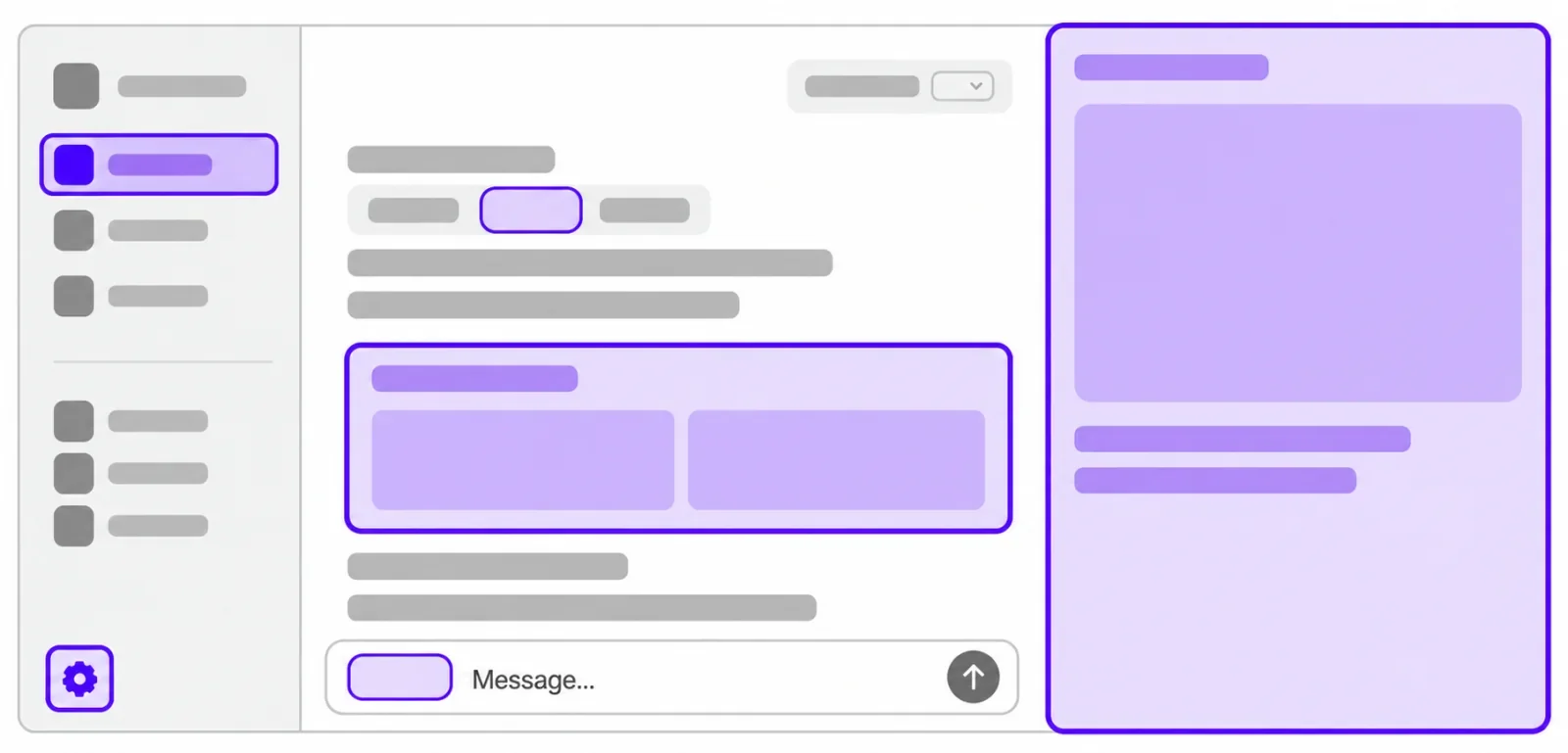 Diagram of ChatGPT with the sidebar, settings, composer, a conversation card and the side panel highlighted as plugin extension surfaces
